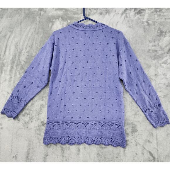 Vintage 80s College Point Pointelle Knit Sweater Pleated Skirt Set Size M Purple - Picture 3 of 10